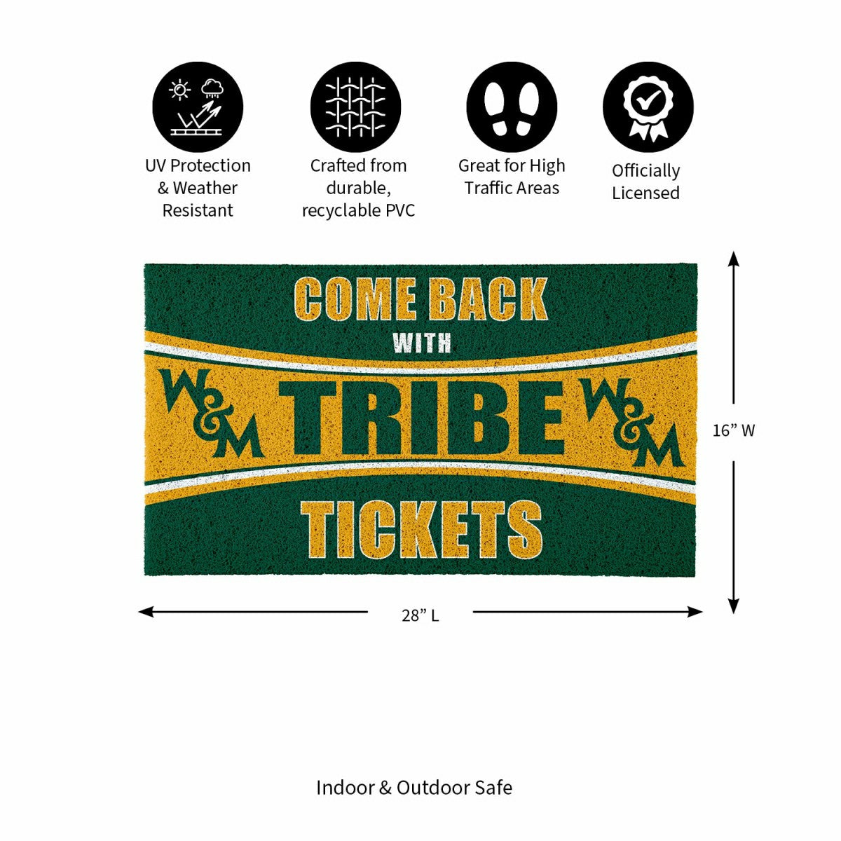 Team Sports America Trending - 28" x 16" PVC Trapper Mat, Come Back with Tickets, William & Mary