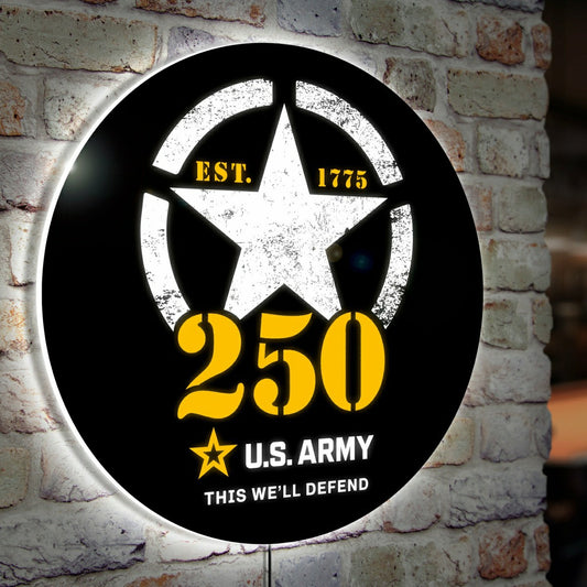 Team Sports America Essential - LED Wall Decor, Round, US Army, 250th Anniversary