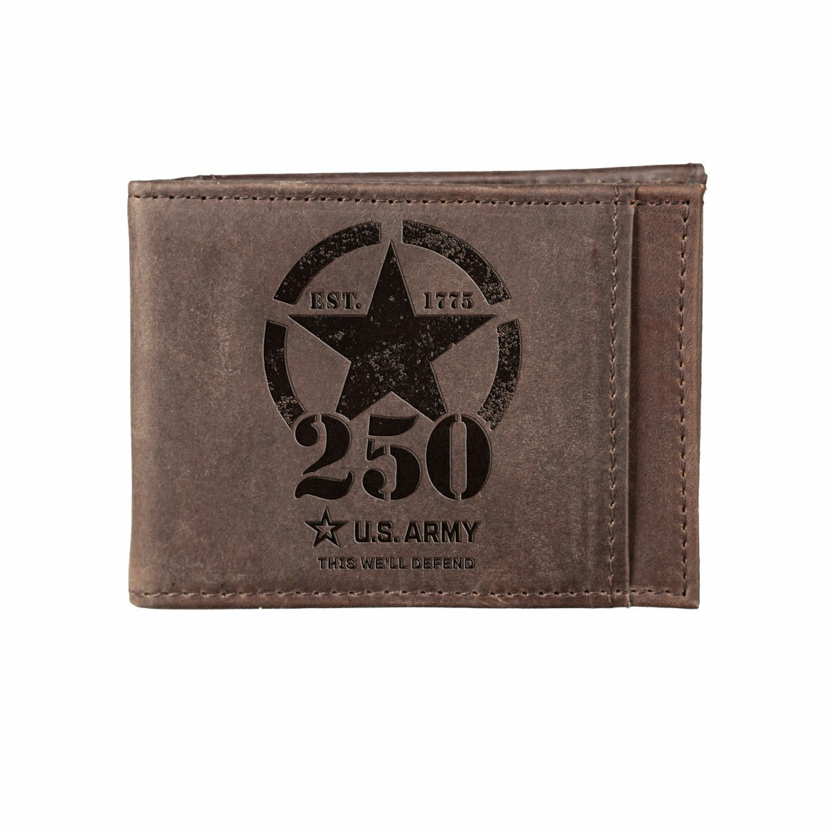Team Sports America Value - Front Pocket Wallet w/ RFID Blocking, US Army, 250th Anniversary, Brow