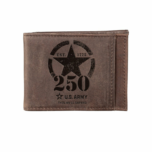 Team Sports America Value - Front Pocket Wallet w/ RFID Blocking, US Army, 250th Anniversary, Brow