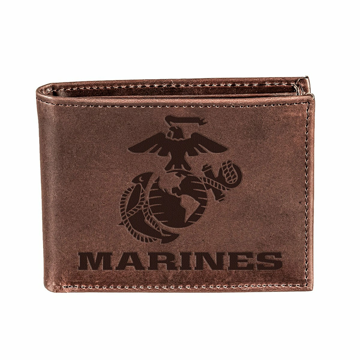 Team Sports America Everyday - US Marine Corps Brown Bi-Fold Wallet, 100% Genuine Leather