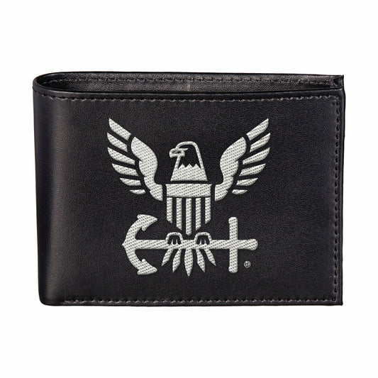 Team Sports America Essential - U.S. Navy Black Bi-Fold Embroidered Wallet w/ RFID Blocking