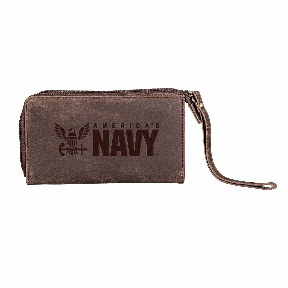 Team Sports America Value - US Navy Brown Wristlet Wallet, 100% Genuine Leather