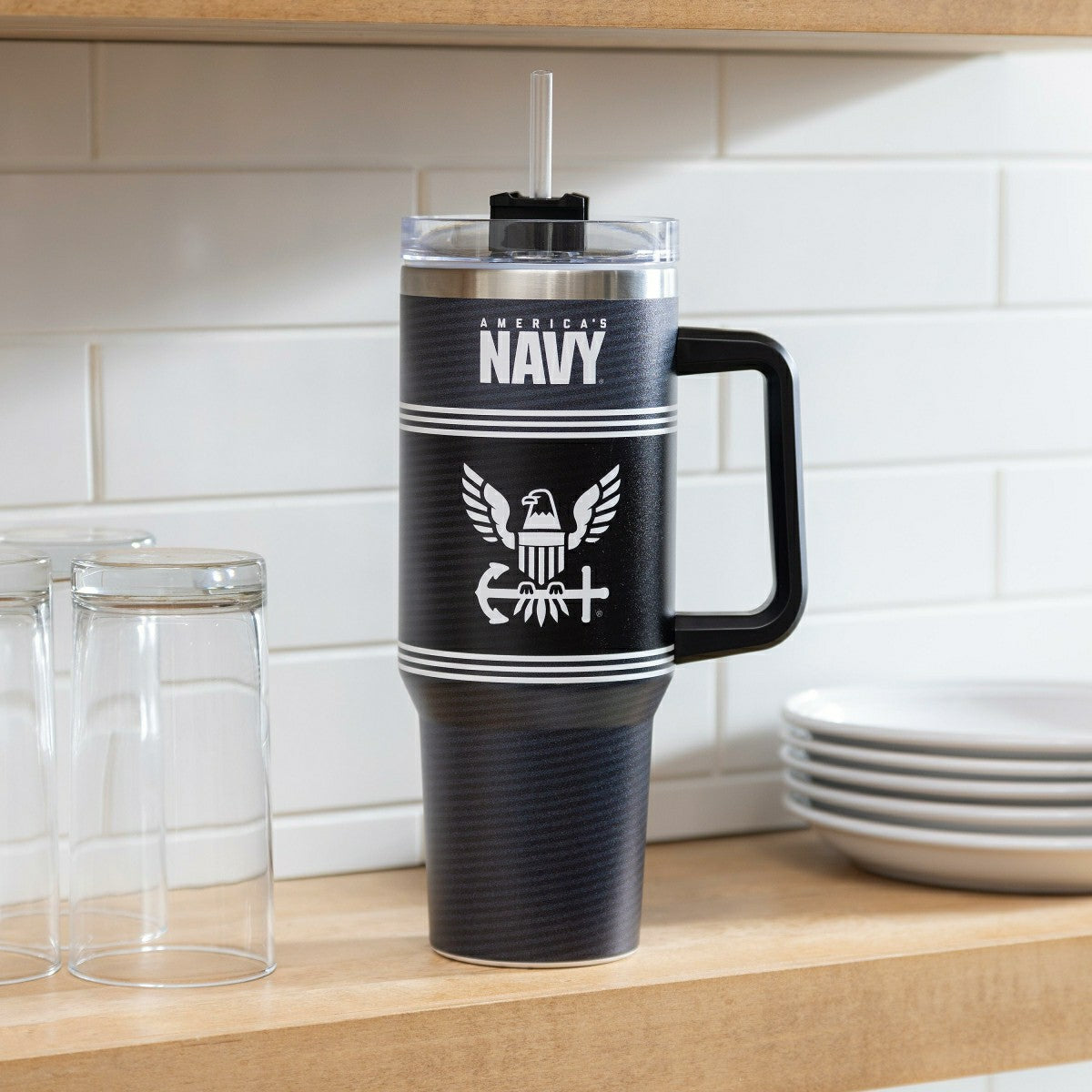 Team Sports America Trending - 40oz Stainless Steel Canyon Cup w/ Straw, US Navy