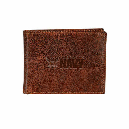 Team Sports America Best Seller - US Navy, Embossed 100% Genuine Tumbled Leather Passcase Bi-Fold Wallet