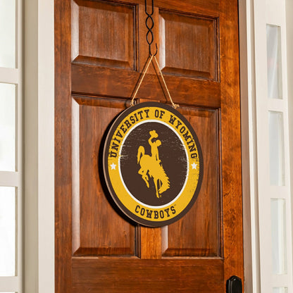 Team Sports America Recommended - University of Wyoming Round Door Décor with Hanging Rope, 18x18