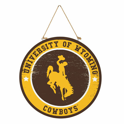 Team Sports America Recommended - University of Wyoming Round Door Décor with Hanging Rope, 18x18