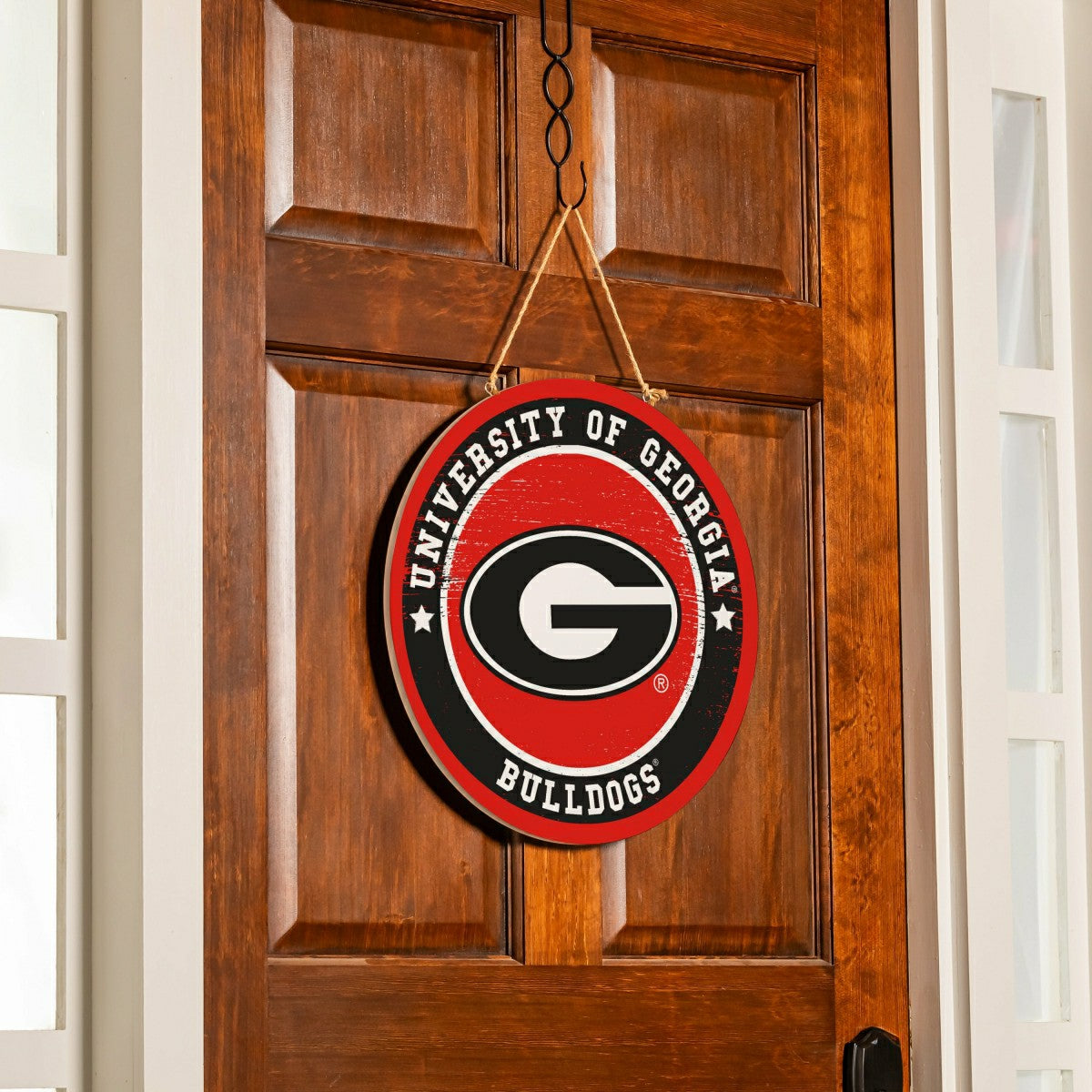 Team Sports America Exclusive - University of Georgia Round Door Décor with Hanging Rope, 18x18