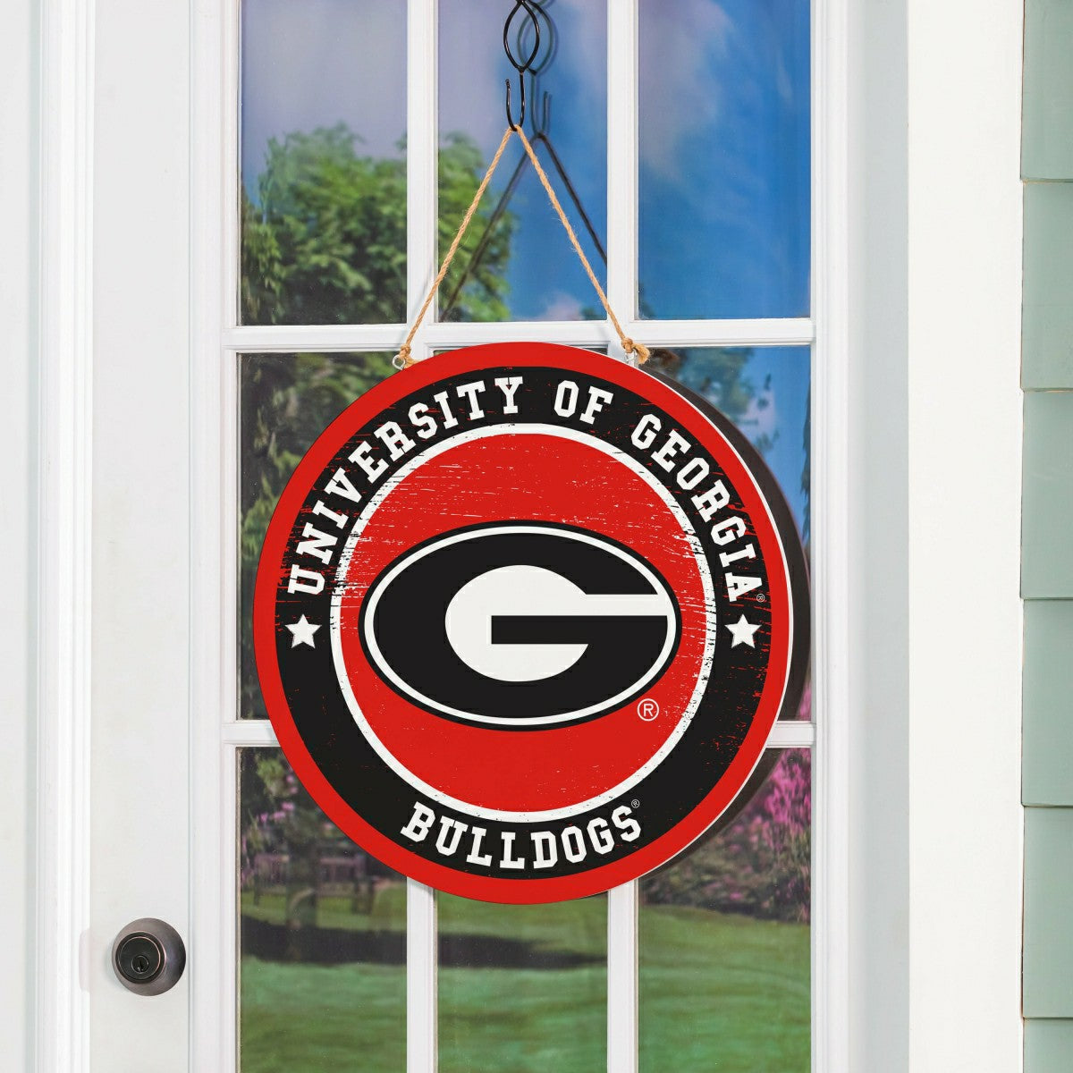 Team Sports America Exclusive - University of Georgia Round Door Décor with Hanging Rope, 18x18