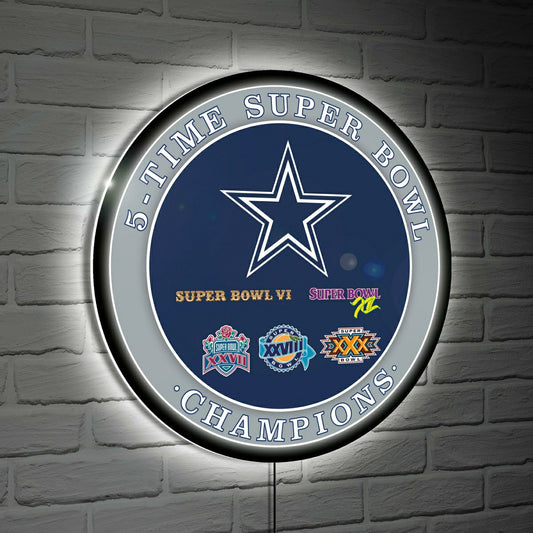 Team Sports America Best Seller - Dallas Cowboys 5X Superbowl Champions Football Round LED Wall Decor