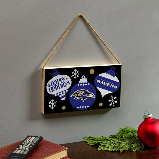 Team Sports America Exclusive - Baltimore Ravens Holiday Wood Wall Sign, 6x11
