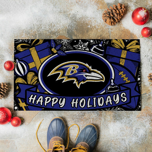Team Sports America Best Seller - Baltimore Ravens Holiday PVC Mat, 28"x16"