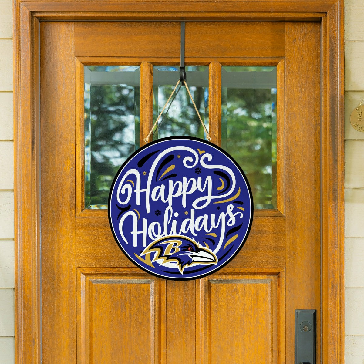 Team Sports America Everyday - Baltimore Ravens Holiday Round Door Décor with Hanging Rope, 18x18