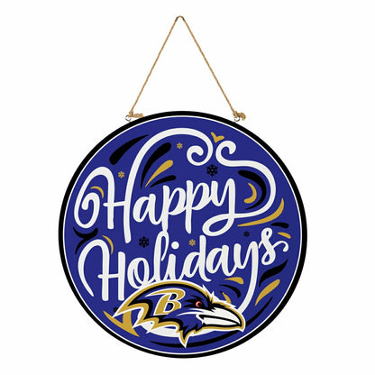 Team Sports America Everyday - Baltimore Ravens Holiday Round Door Décor with Hanging Rope, 18x18