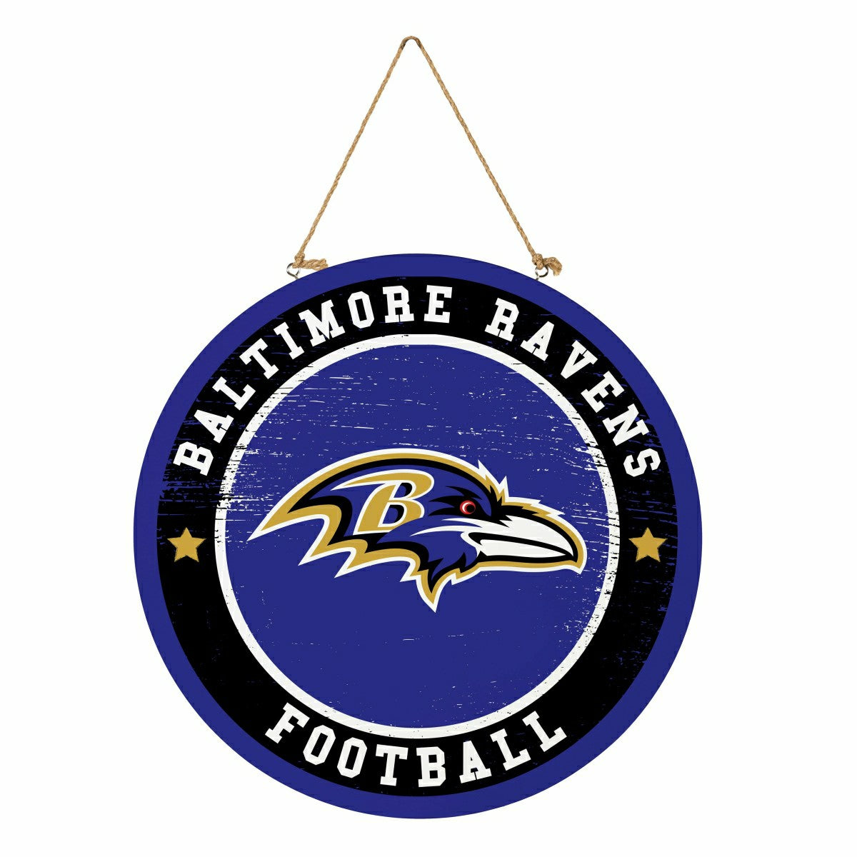 Team Sports America Recommended - Baltimore Ravens Round Door Décor with Hanging Rope, 18x18