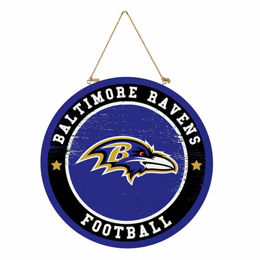 Team Sports America Recommended - Baltimore Ravens Round Door Décor with Hanging Rope, 18x18