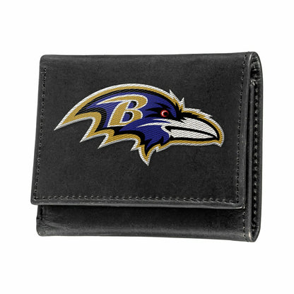 Team Sports America Exclusive - Baltimore Ravens Black Tri-Fold Embroidered Wallet w/ RFID Blocking