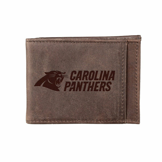 Team Sports America Recommended - Front Pocket Wallet w/ RFID Blocking, Carolina Panthers, Brown