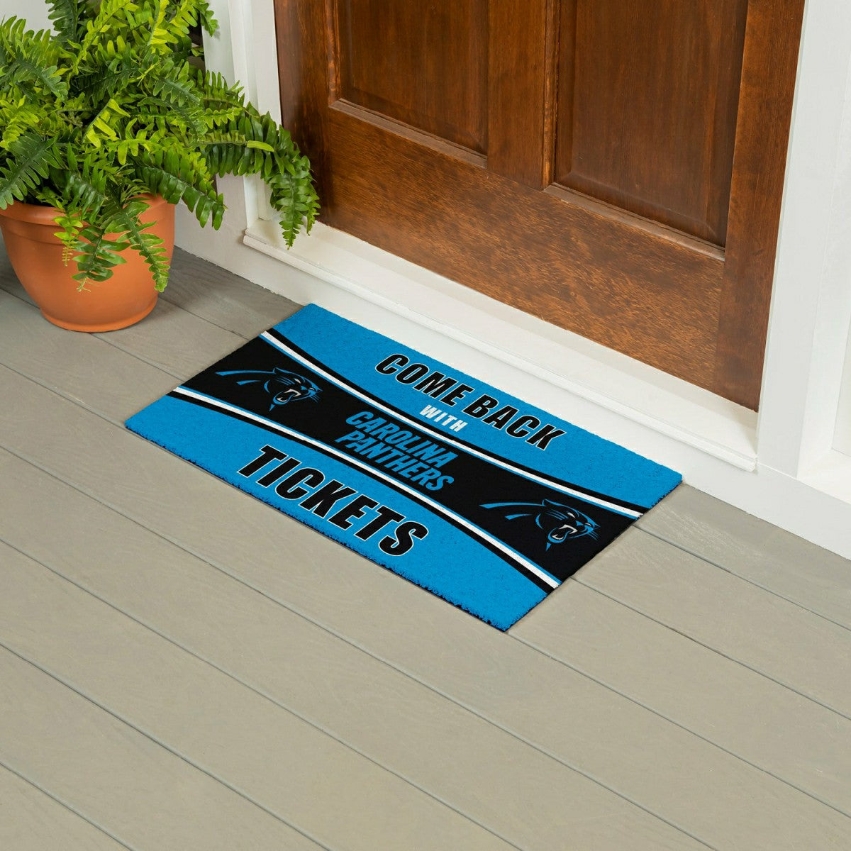 Team Sports America Value - 28" x 16" PVC Trapper Mat, Come Back with Tickets, Carolina Panthers