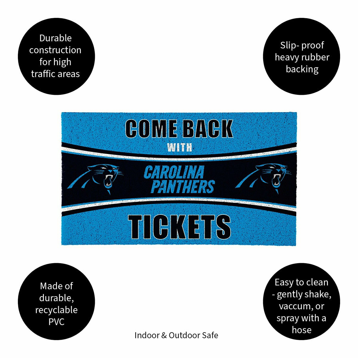 Team Sports America Value - 28" x 16" PVC Trapper Mat, Come Back with Tickets, Carolina Panthers