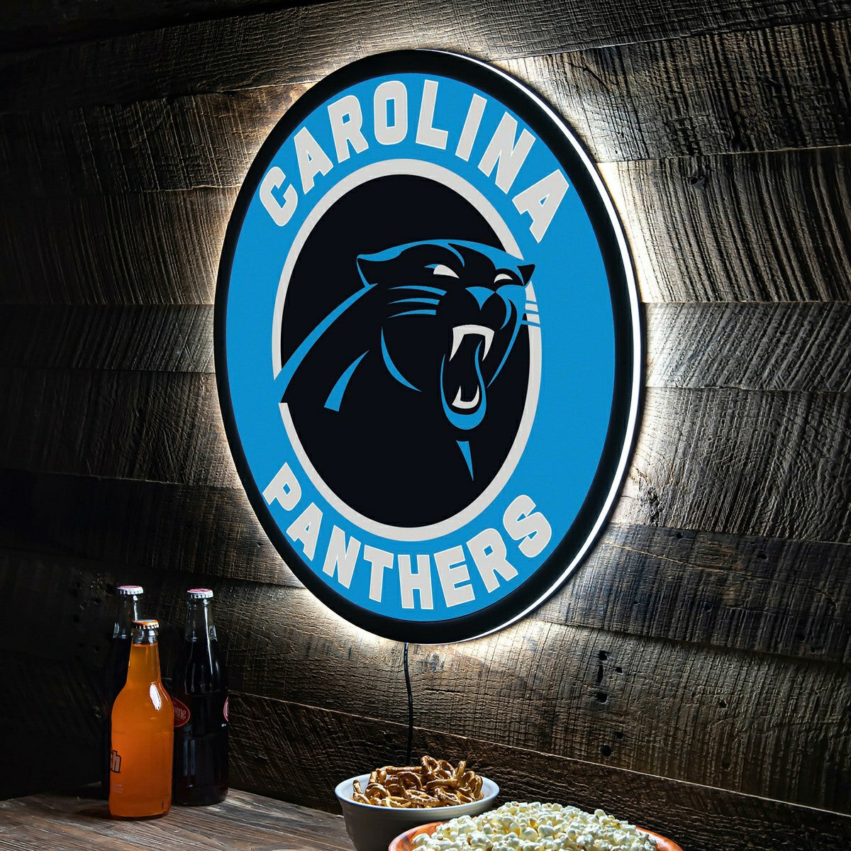 Team Sports America Classic - LED Wall Decor, Round, Carolina Panthers