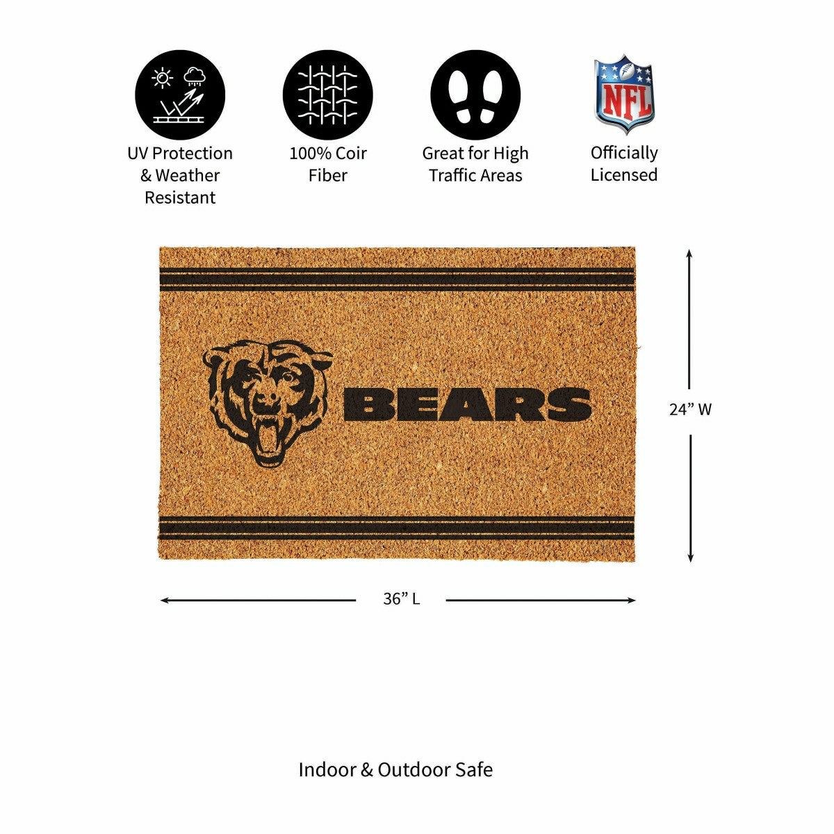 Team Sports America Best Seller - Chicago Bears Large One Color Coir Mat, 36"x24"