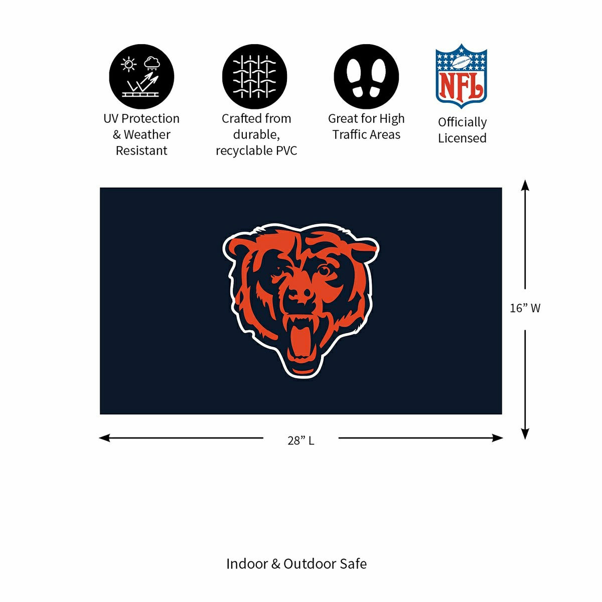 Team Sports America Signature - Full Color PVC Mat, 16" x 28", Chicago Bears