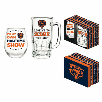 Team Sports America Everyday - Chicago Bears, Stemless 17OZ Wine & Beer 16 OZ Gift Set