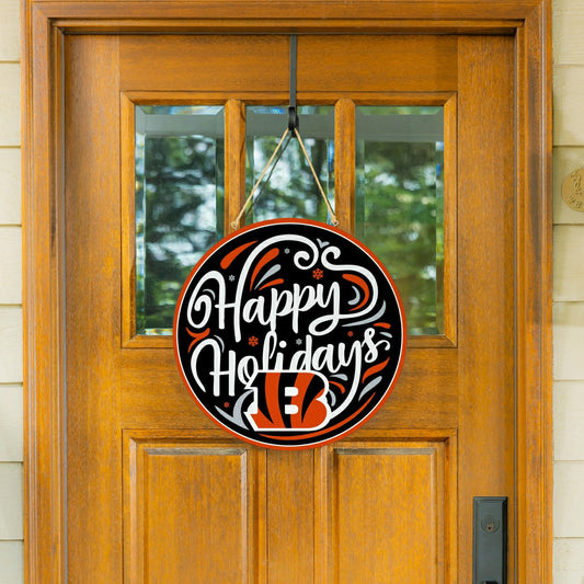 Team Sports America Exclusive - Cincinnati Bengals Holiday Round Door Décor with Hanging Rope, 18x18