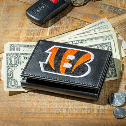 Team Sports America Essential - Cincinnati Bengals Black Tri-Fold Embroidered Wallet w/ RFID Blocking