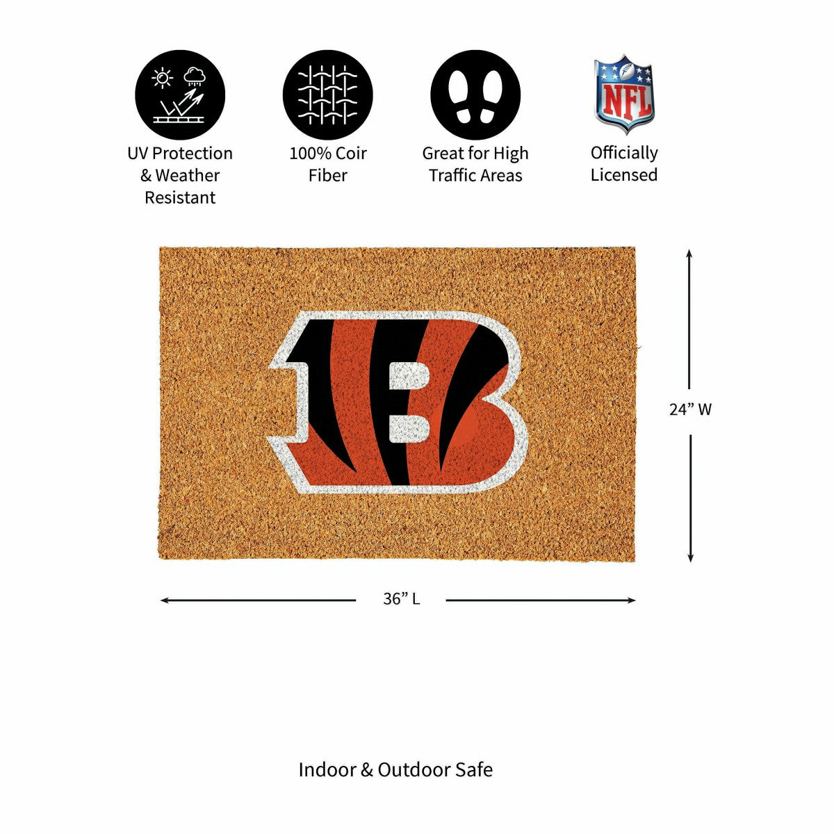 Team Sports America Trending - Cincinnati Bengals Large Full Color Coir Mat, 36"x24"