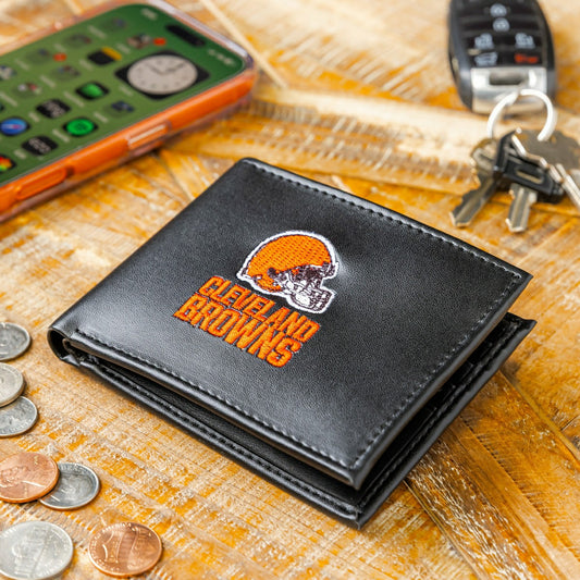 Team Sports America Classic - Cleveland Browns Black Bi-Fold Embroidered Wallet w/ RFID Blocking