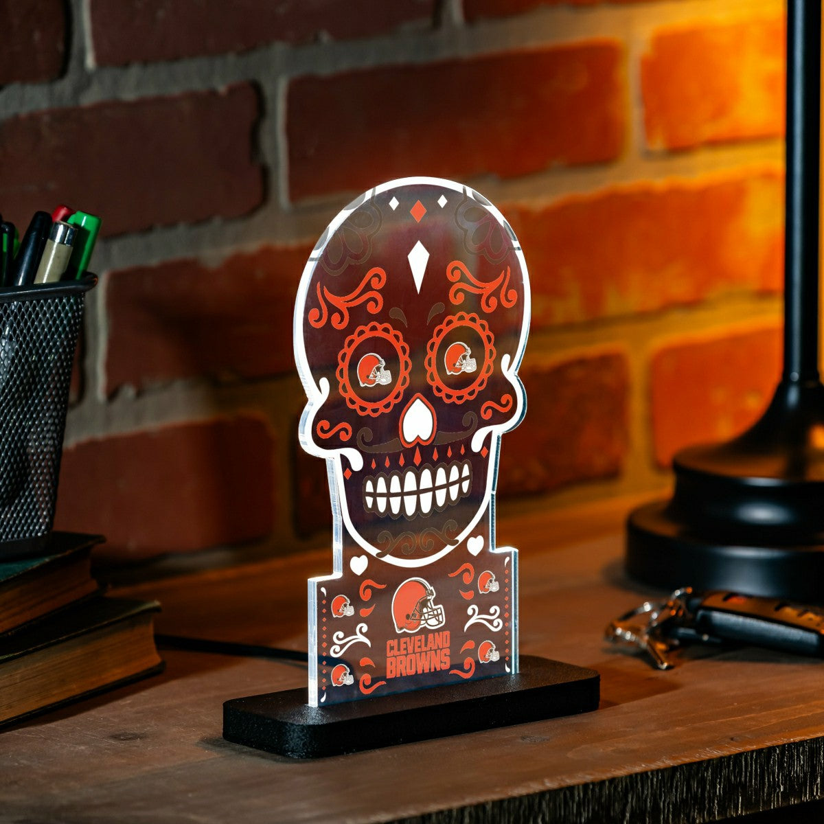 Team Sports America Exclusive - Cleveland Browns NFL Football Sugar Skull Desklite LED Decor