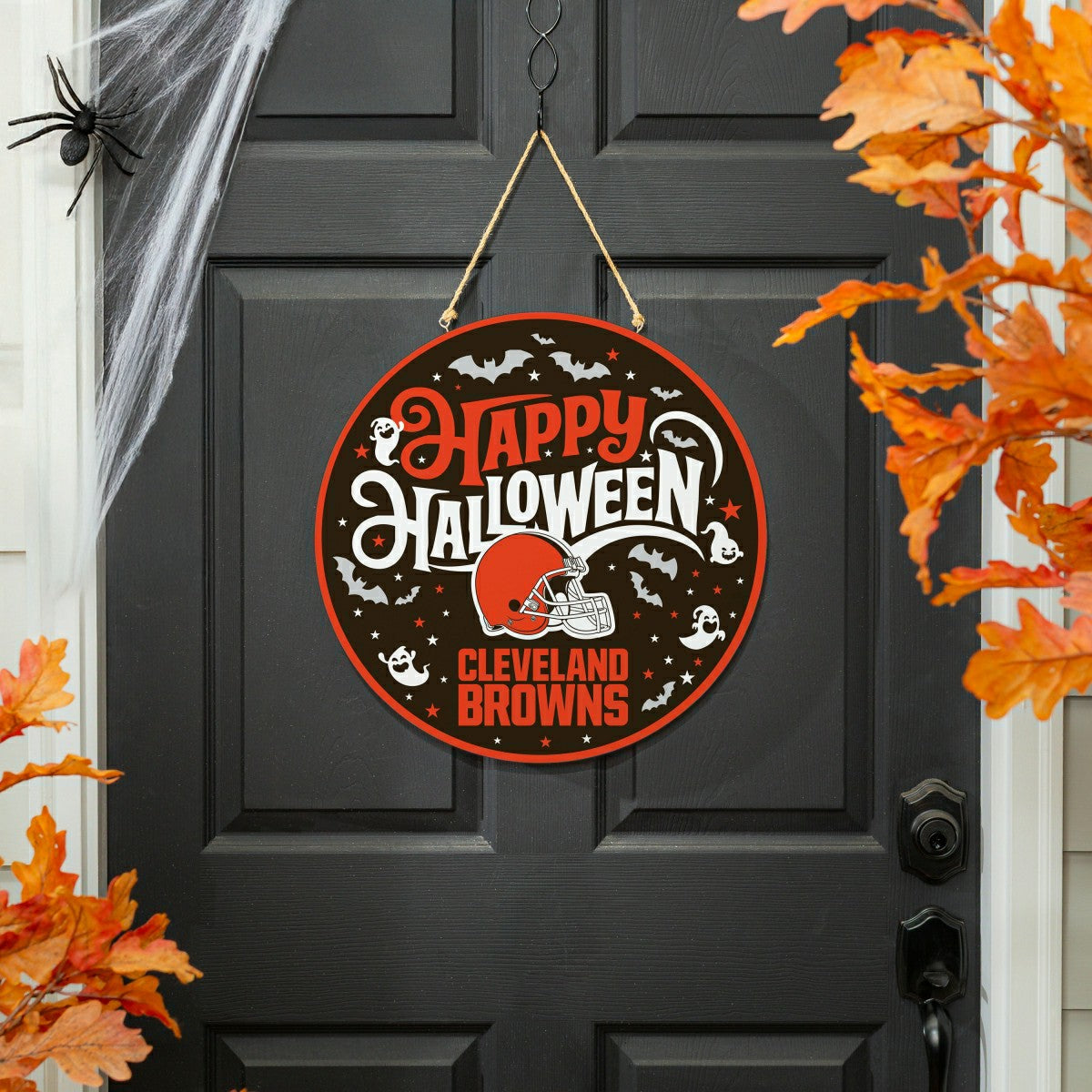 Team Sports America Recommended - Cleveland Browns Halloween Round Door Décor with Hanging Rope, 18x18