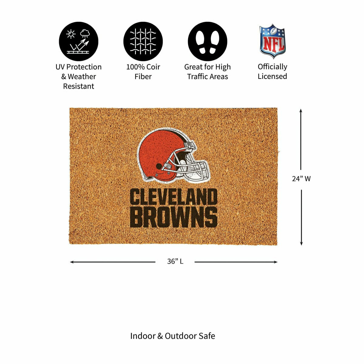 Team Sports America Essential - Cleveland Browns Large Full Color Coir Mat, 36"x24"