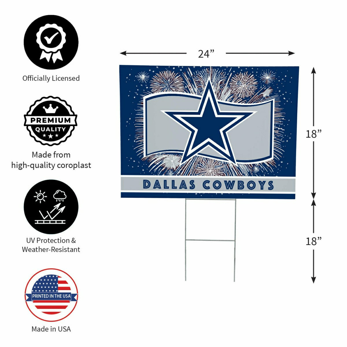 Team Sports America Best Seller - Dallas Cowboys Yard Sign, Patriotic