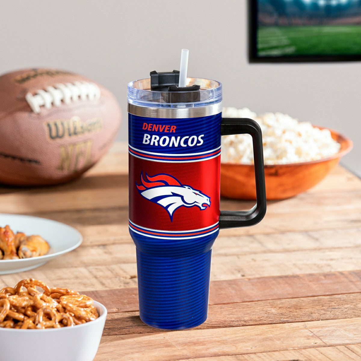 Team Sports America Value - 40oz Stainless Steel Canyon Cup w/ Straw, Denver Broncos