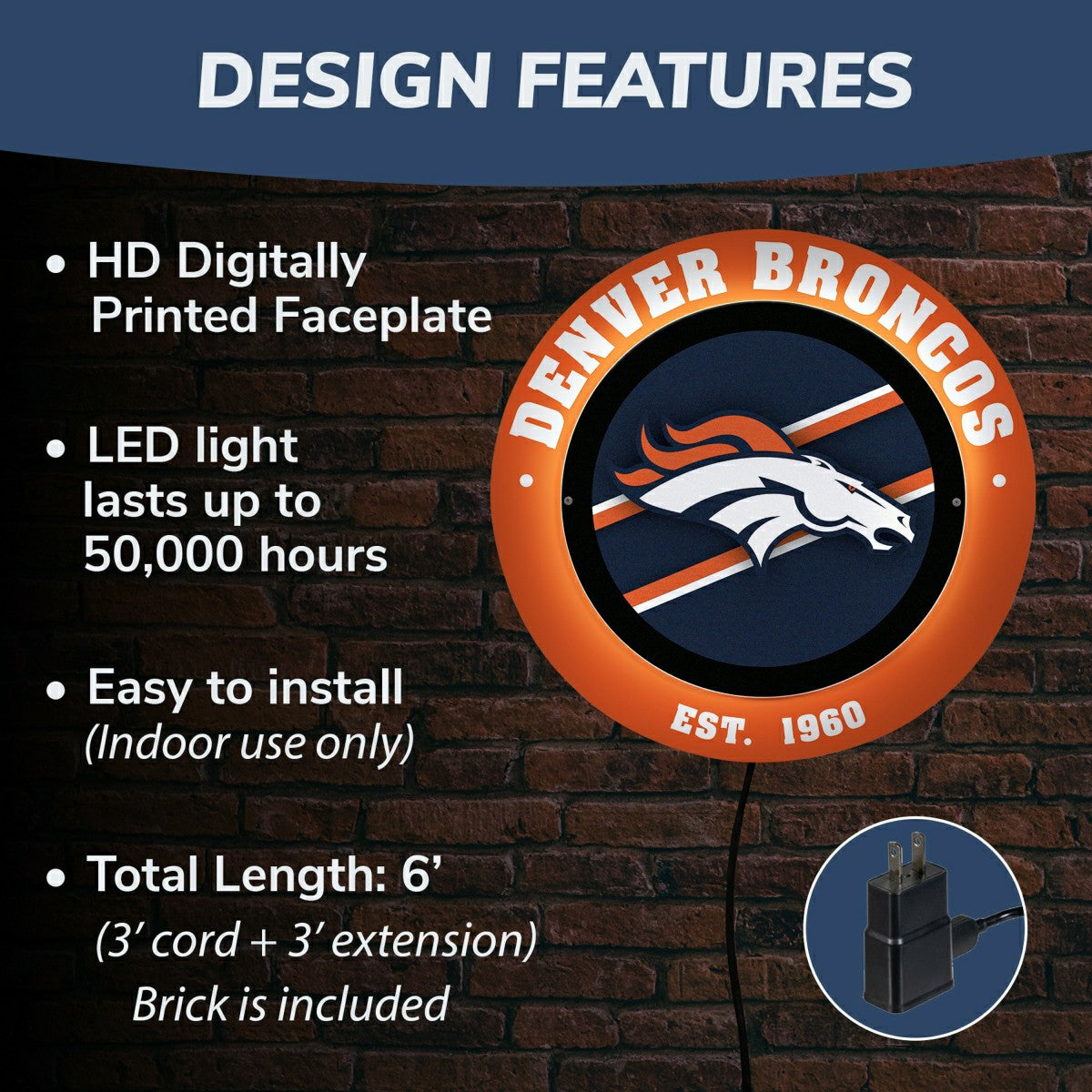 Team Sports America Trending - Denver Broncos, Metal Lite, Round