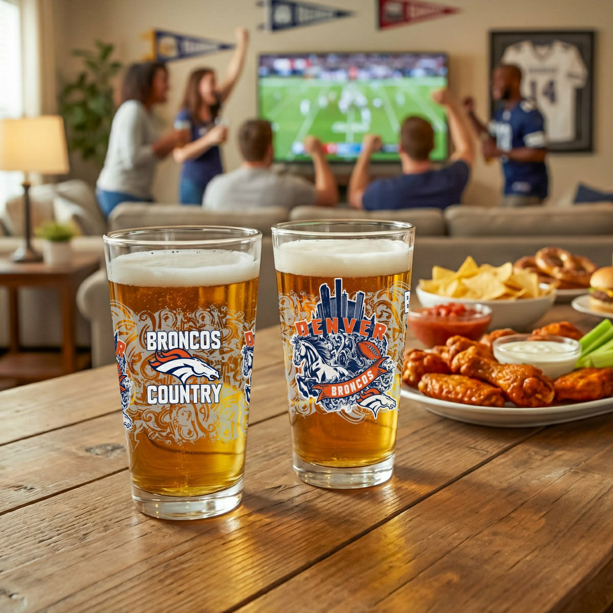 Team Sports America Best Seller - Denver Broncos 16oz Glass pint, Set of 2
