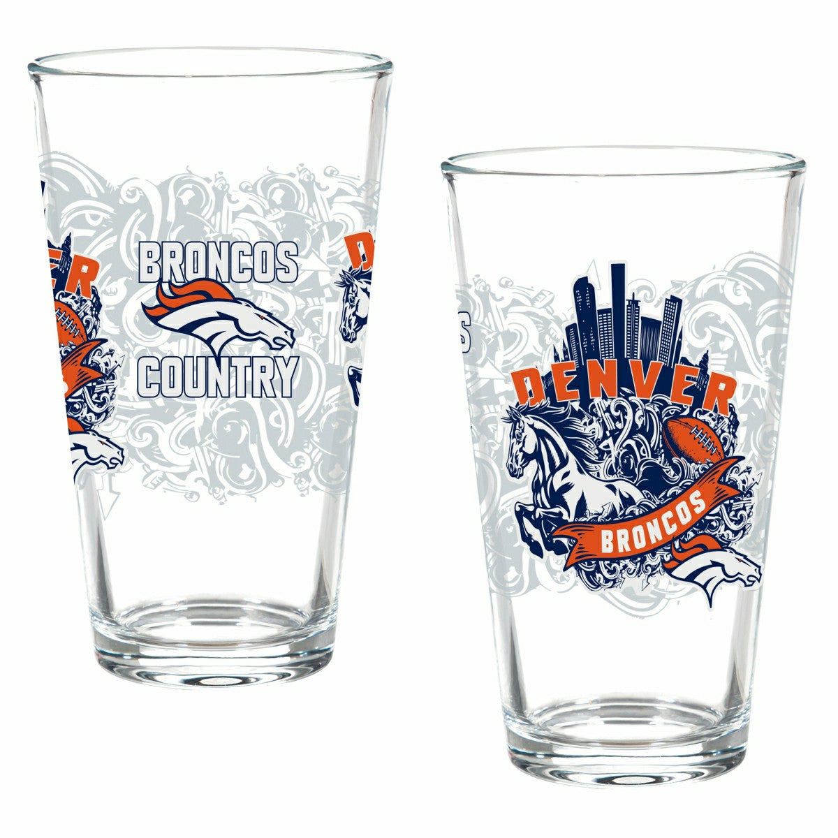 Team Sports America Best Seller - Denver Broncos 16oz Glass pint, Set of 2