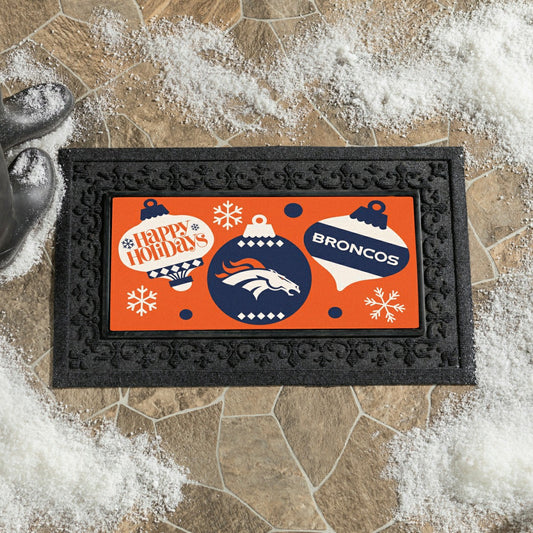 Team Sports America Everyday - Denver Broncos Holiday Flocked Coir Sassafras Switch Mat, 22"x10"
