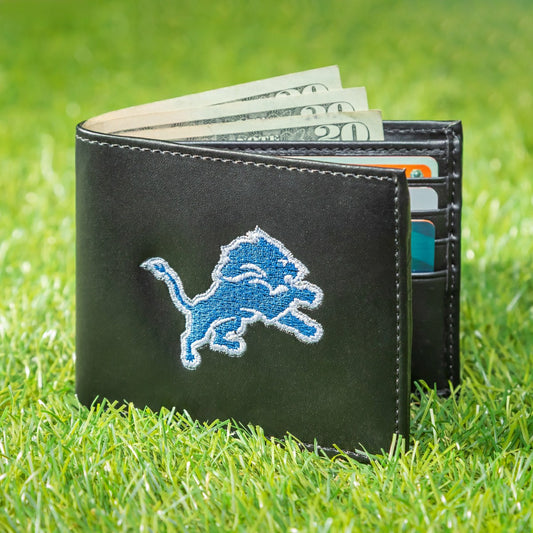 Team Sports America Recommended - Detroit Lions Black Bi-Fold Embroidered Wallet w/ RFID Blocking