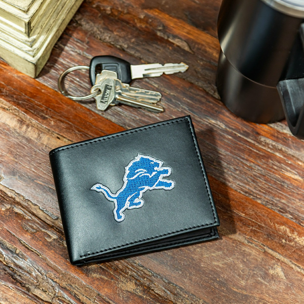 Team Sports America Recommended - Detroit Lions Black Bi-Fold Embroidered Wallet w/ RFID Blocking