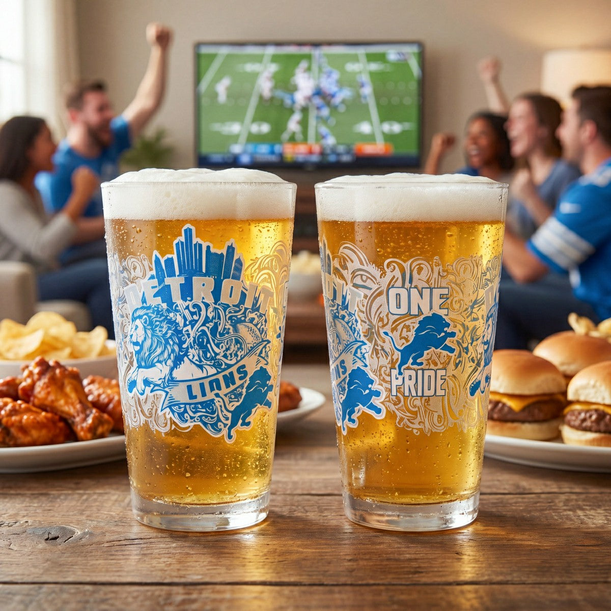 Team Sports America Everyday - Detroit Lions 16oz Glass pint, Set of 2