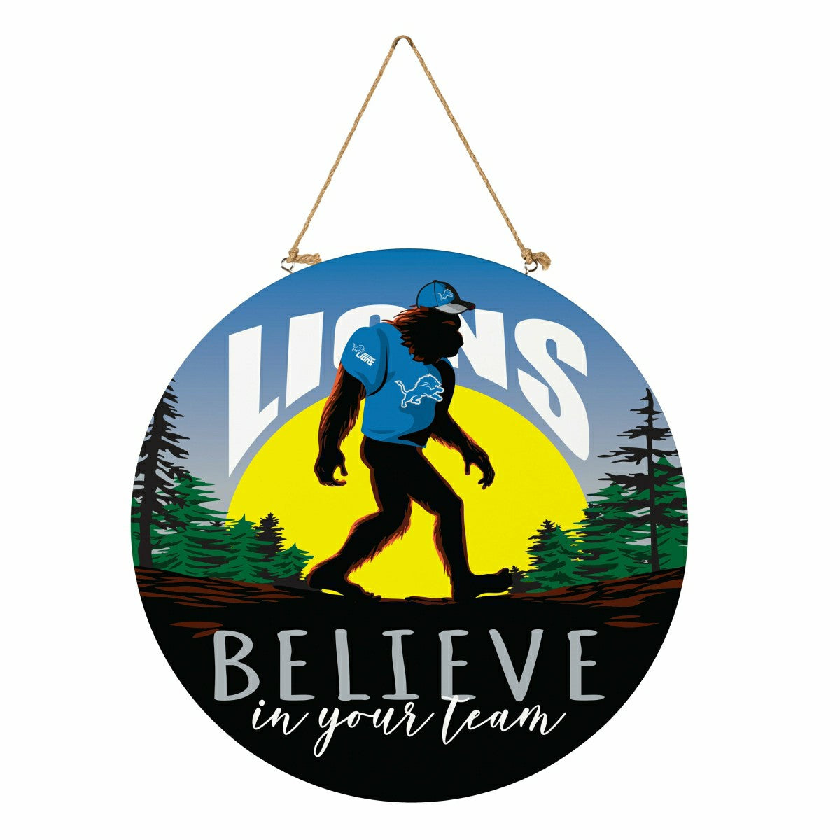 Team Sports America Trending - Detroit Lions Bigfoot Round Door Décor with Hanging Rope, 18x18