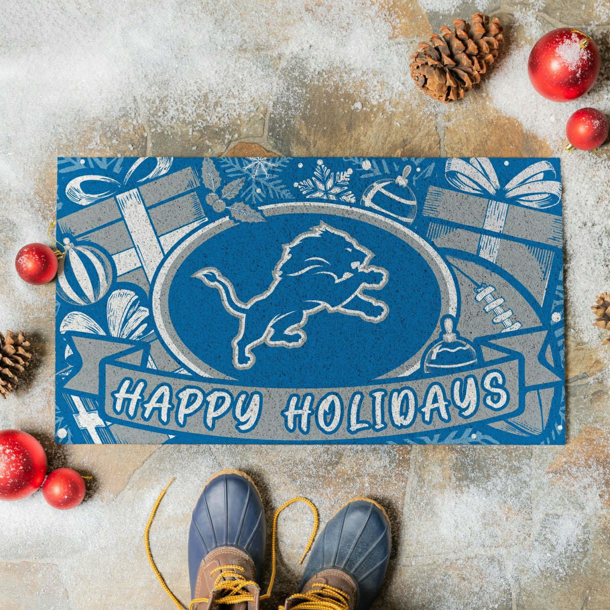 Team Sports America Classic - Detroit Lions Holiday PVC Mat, 28"x16"
