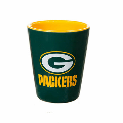 Team Sports America Best Seller - Green Bay Packers 4-Piece Ceramic and Glass 2oz. Shot Glass Set