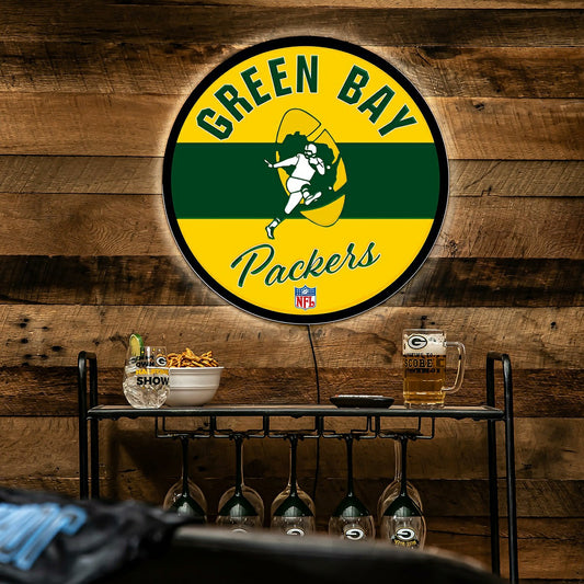 Team Sports America Best Seller - Green Bay Packers NFL Football Large Round Vintage Edgelite LED Decor
