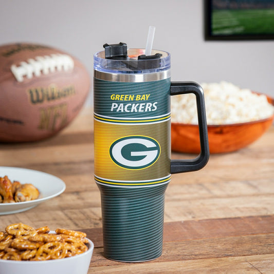 Team Sports America Recommended - 40oz Stainless Steel Canyon Cup w/ Straw, Green Bay Packers