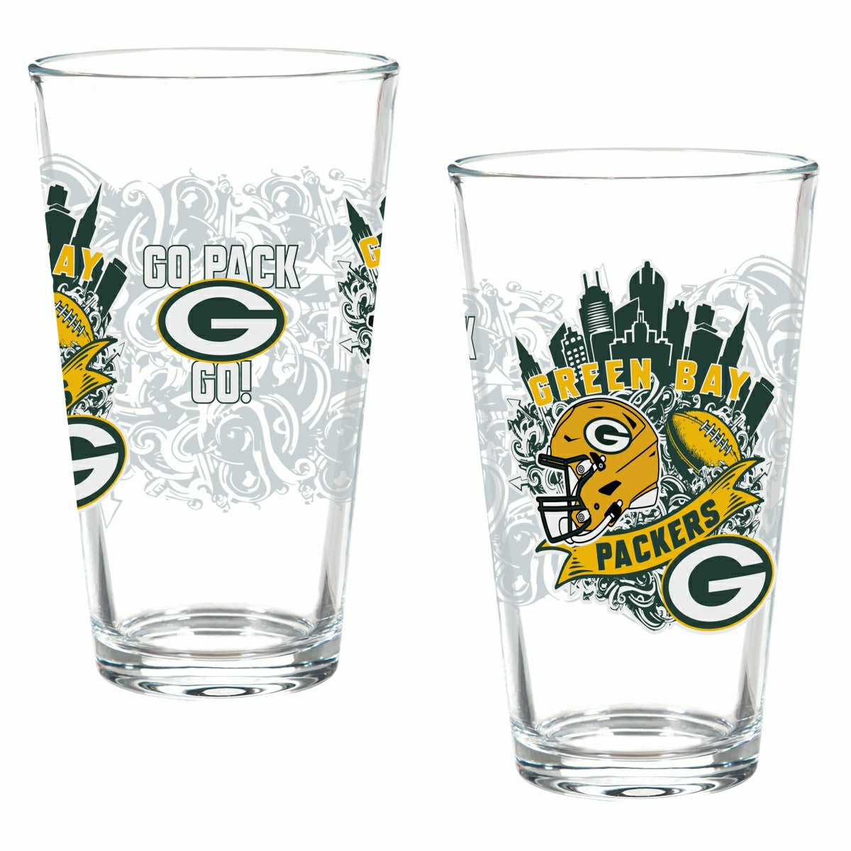 Team Sports America Classic - Green Bay Packers 16oz Glass pint, Set of 2